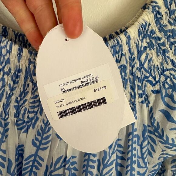 Vintage Ibiza Women’s Lightweight Cotton Blue and White Bobbin Off the Shoulder - Picture 5 of 12